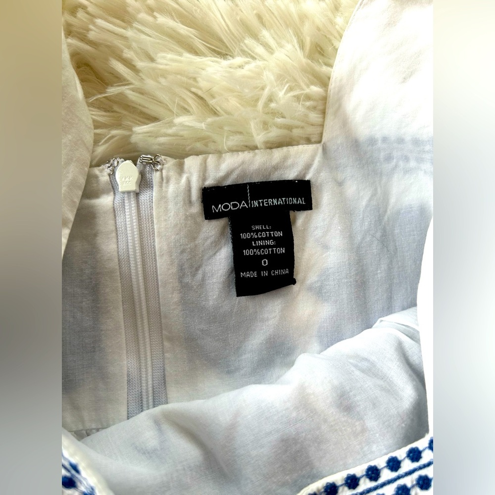 Moda International | White and Blue Embroidered Mini Sundress - Picture 4 of 9